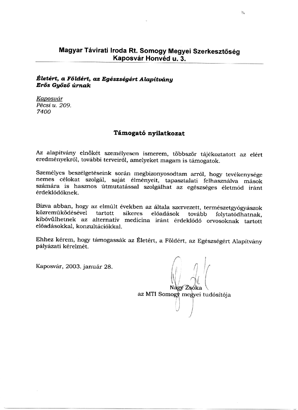 Támogatói nyilatkozat